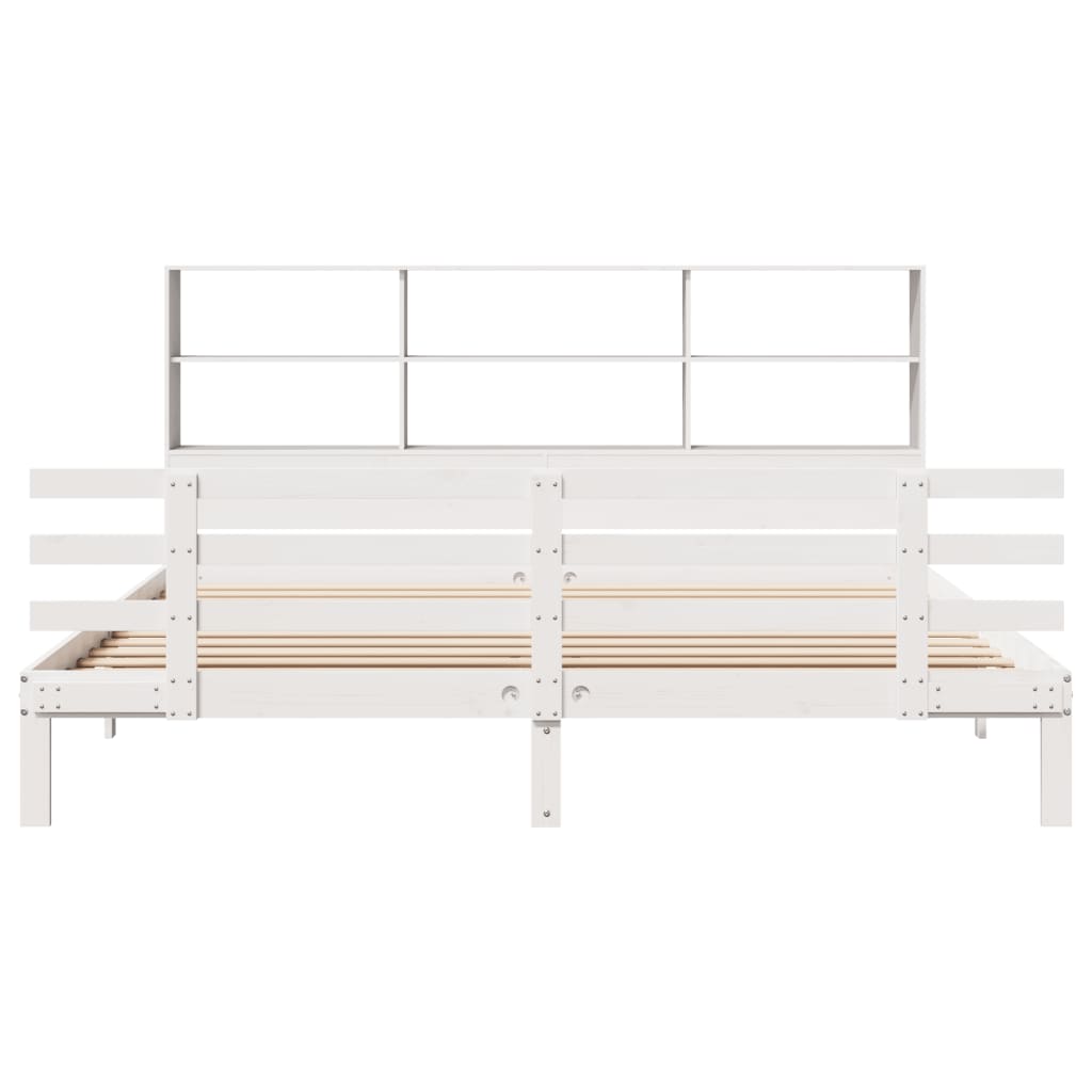 Bookcase Bed without Mattress White 180x200 cm Super King Solid Wood Pine