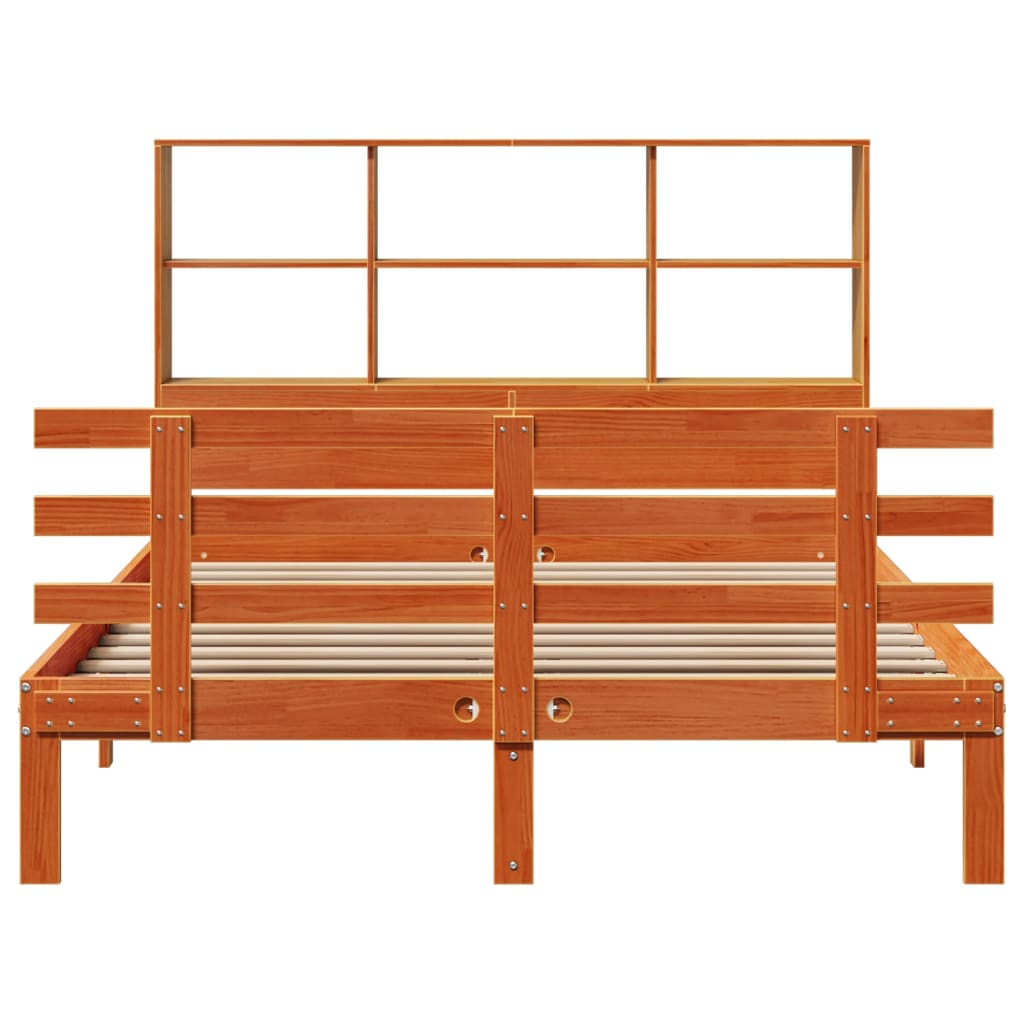 Bookcase Bed without Mattress Wax Brown 140x190cm Solid Wood Pine