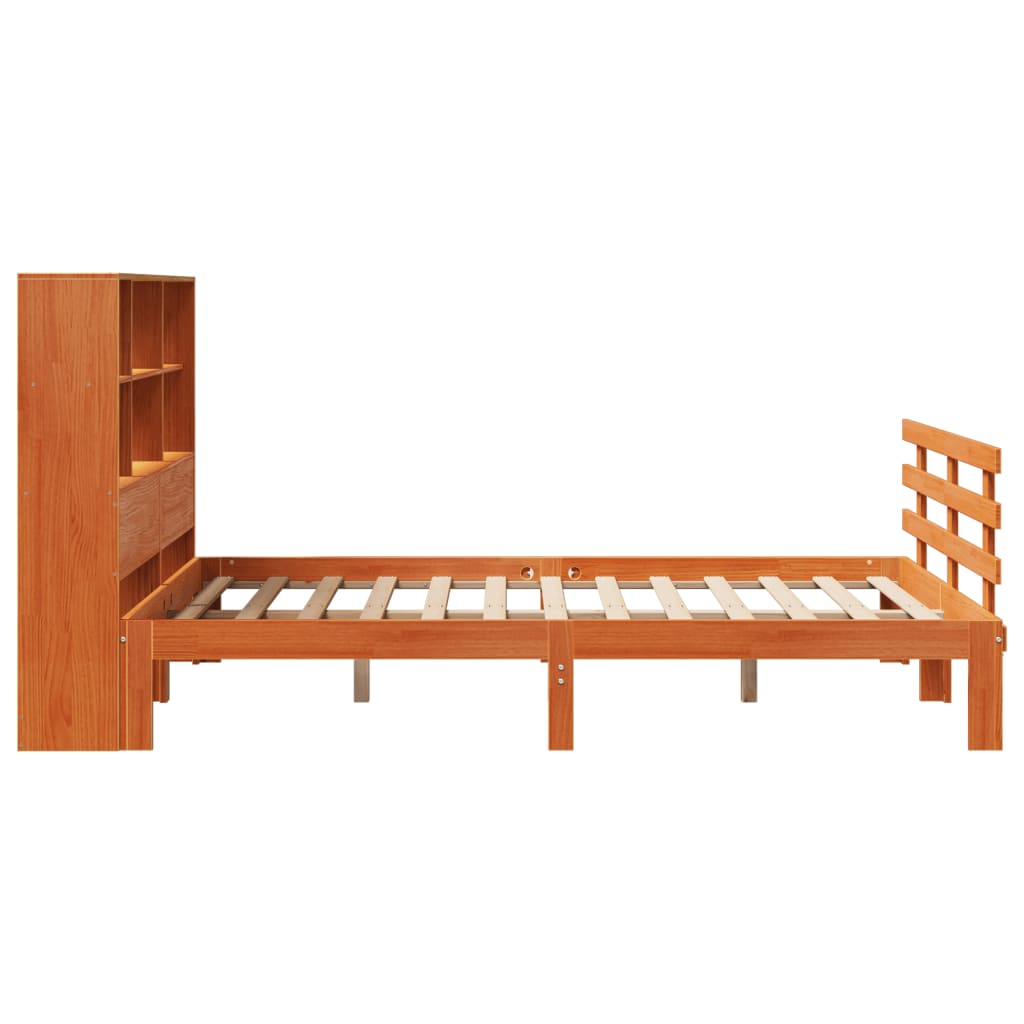 Bookcase Bed without Mattress Wax Brown 140x190cm Solid Wood Pine