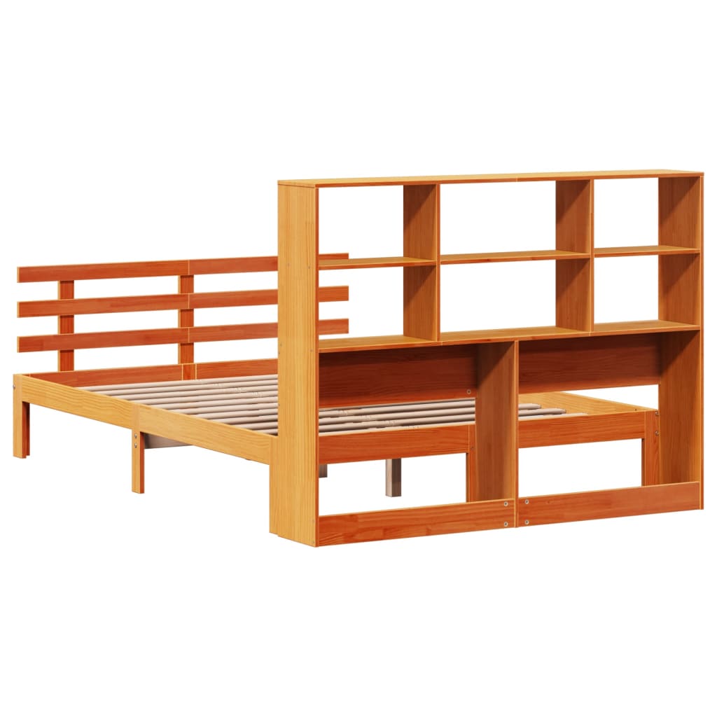 Bookcase Bed without Mattress Wax Brown 140x190cm Solid Wood Pine