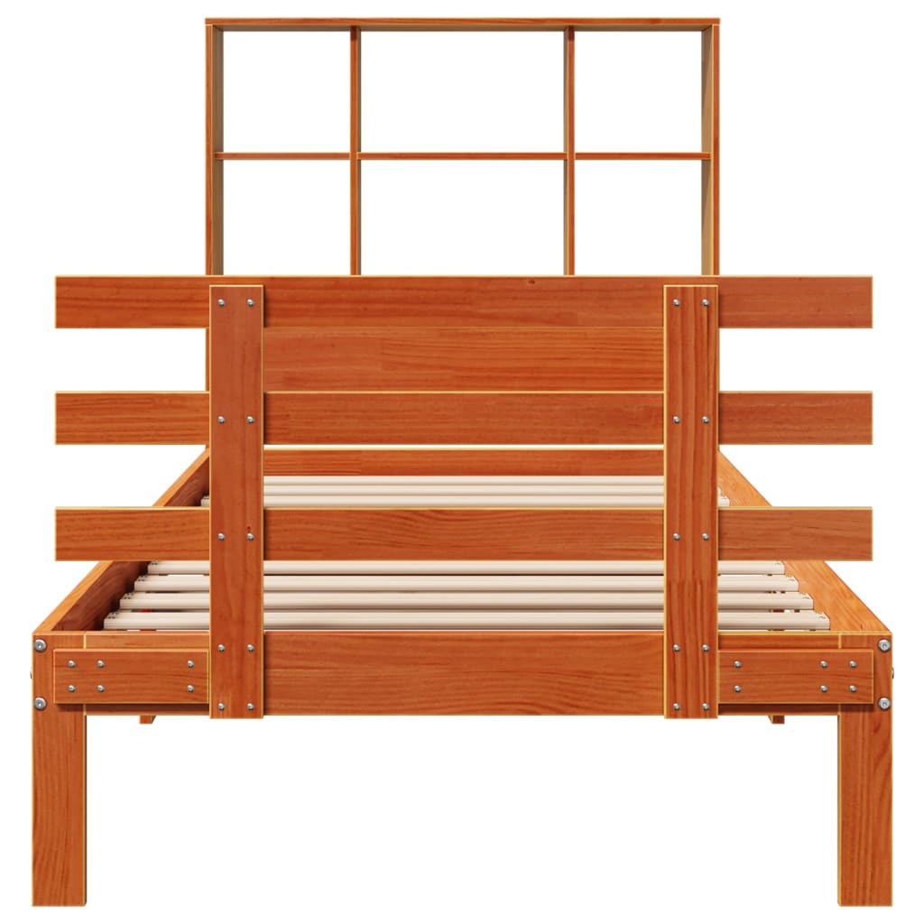Bookcase Bed without Mattress Wax Brown 100x200cm Solid Wood Pine