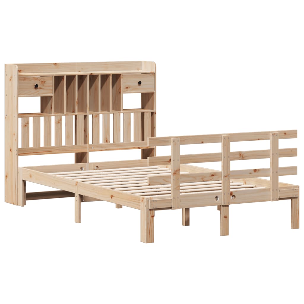 Bookcase Bed without Mattress 135x190 cm Double Solid Wood Pine