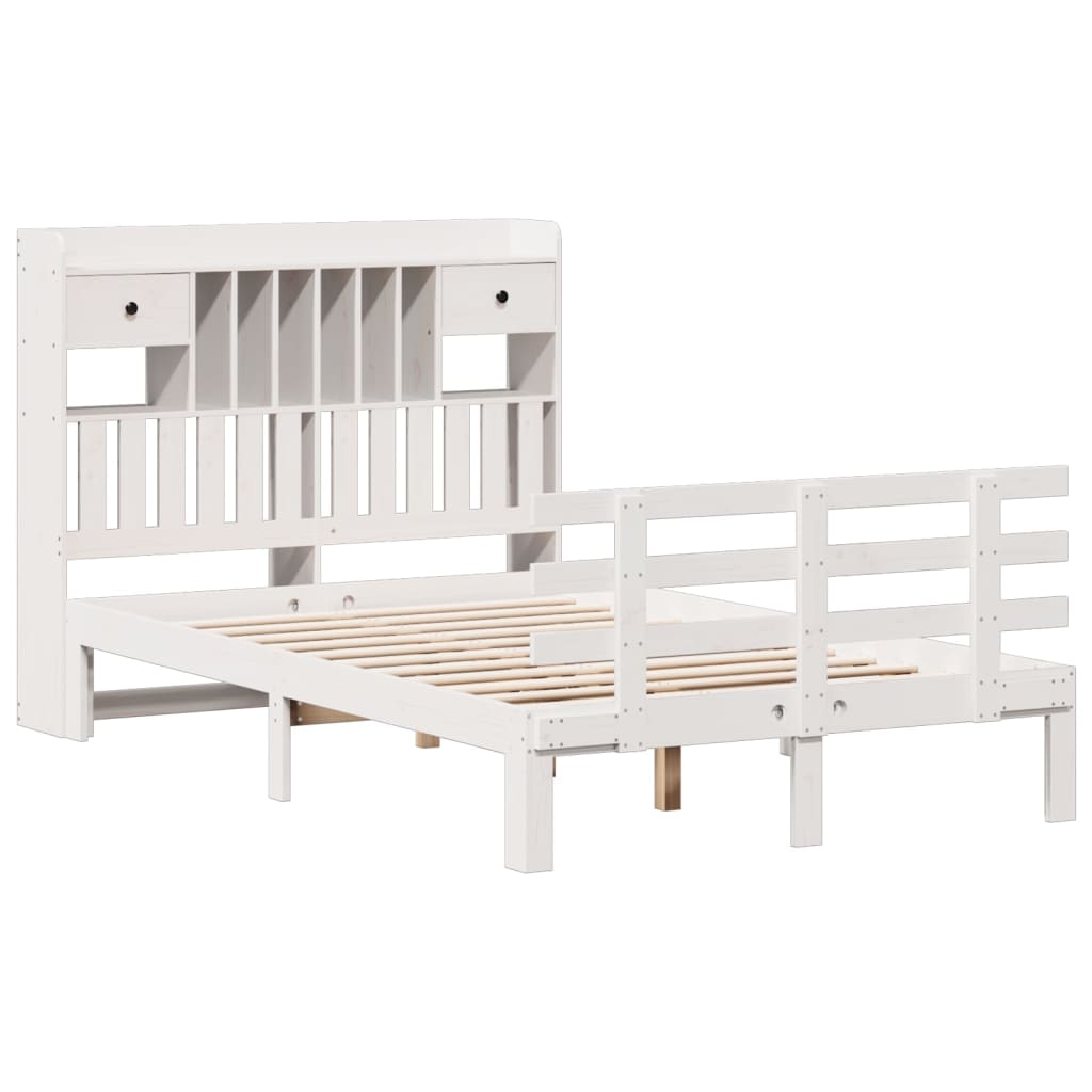 Bookcase Bed without Mattress White 135x190 cm Double Solid Wood Pine