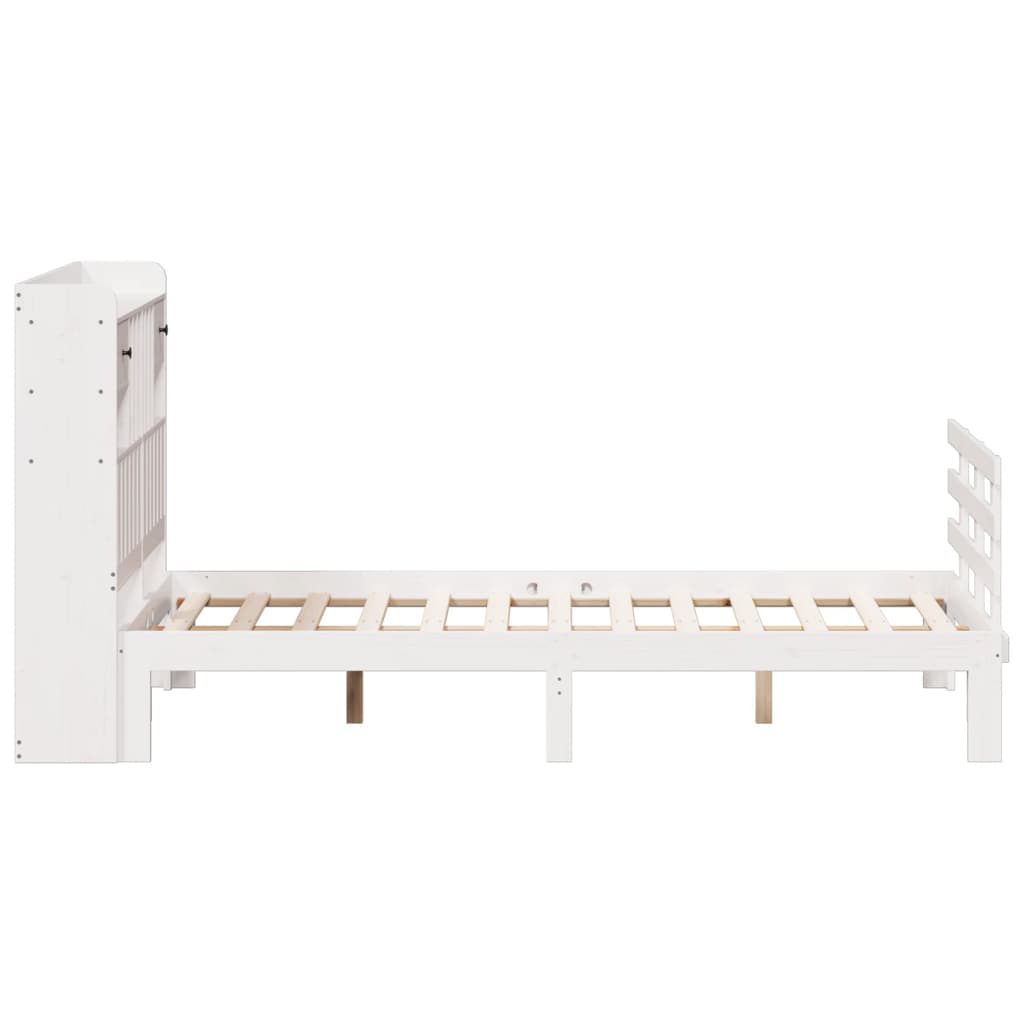 Bookcase Bed without Mattress White 135x190 cm Double Solid Wood Pine