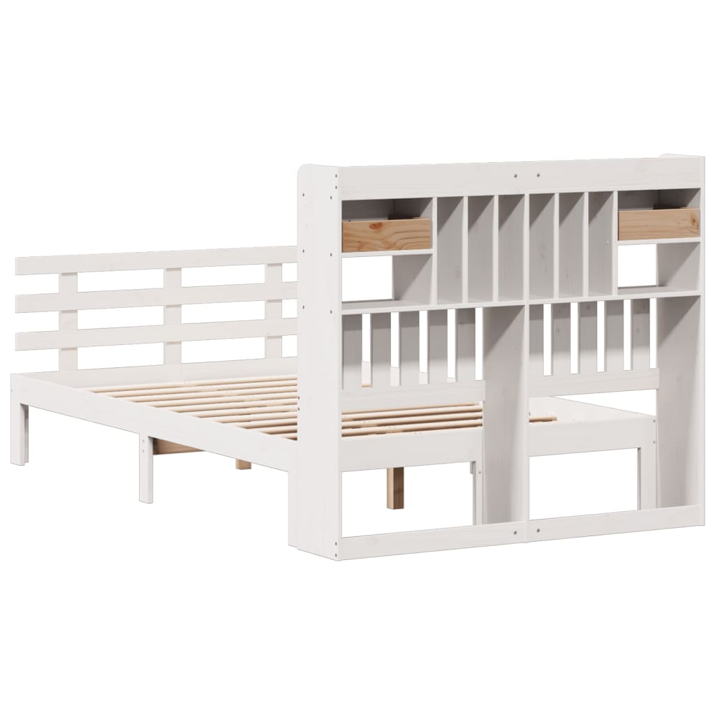 Bookcase Bed without Mattress White 135x190 cm Double Solid Wood Pine