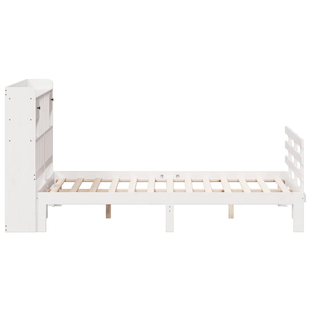 Bookcase Bed without Mattress White 150x200 cm King Solid Wood Pine