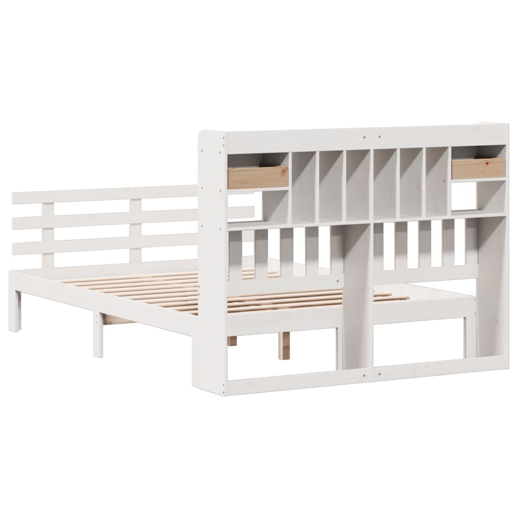 Bookcase Bed without Mattress White 150x200 cm King Solid Wood Pine