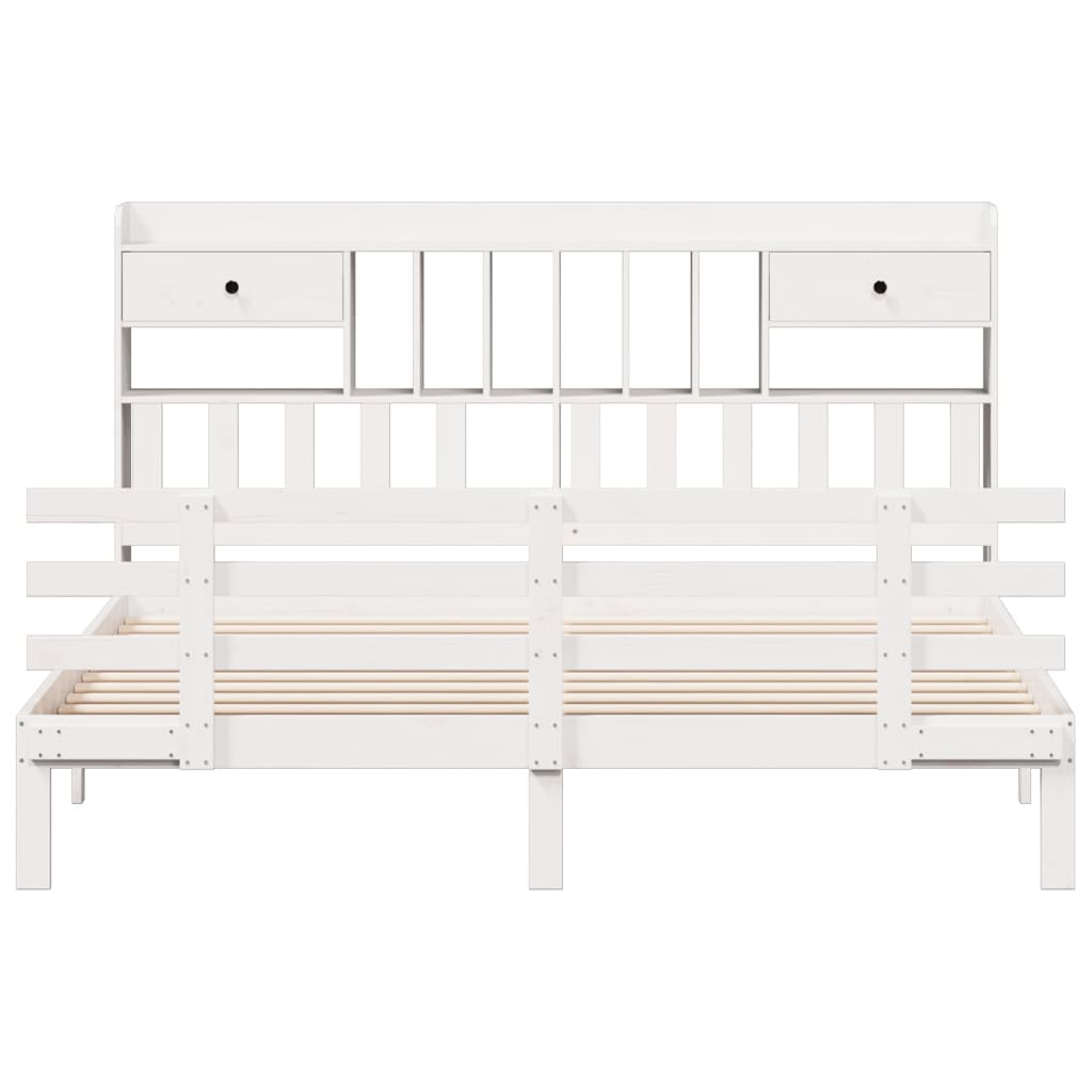 Bookcase Bed without Mattress White 180x200 cm Super King Solid Wood Pine