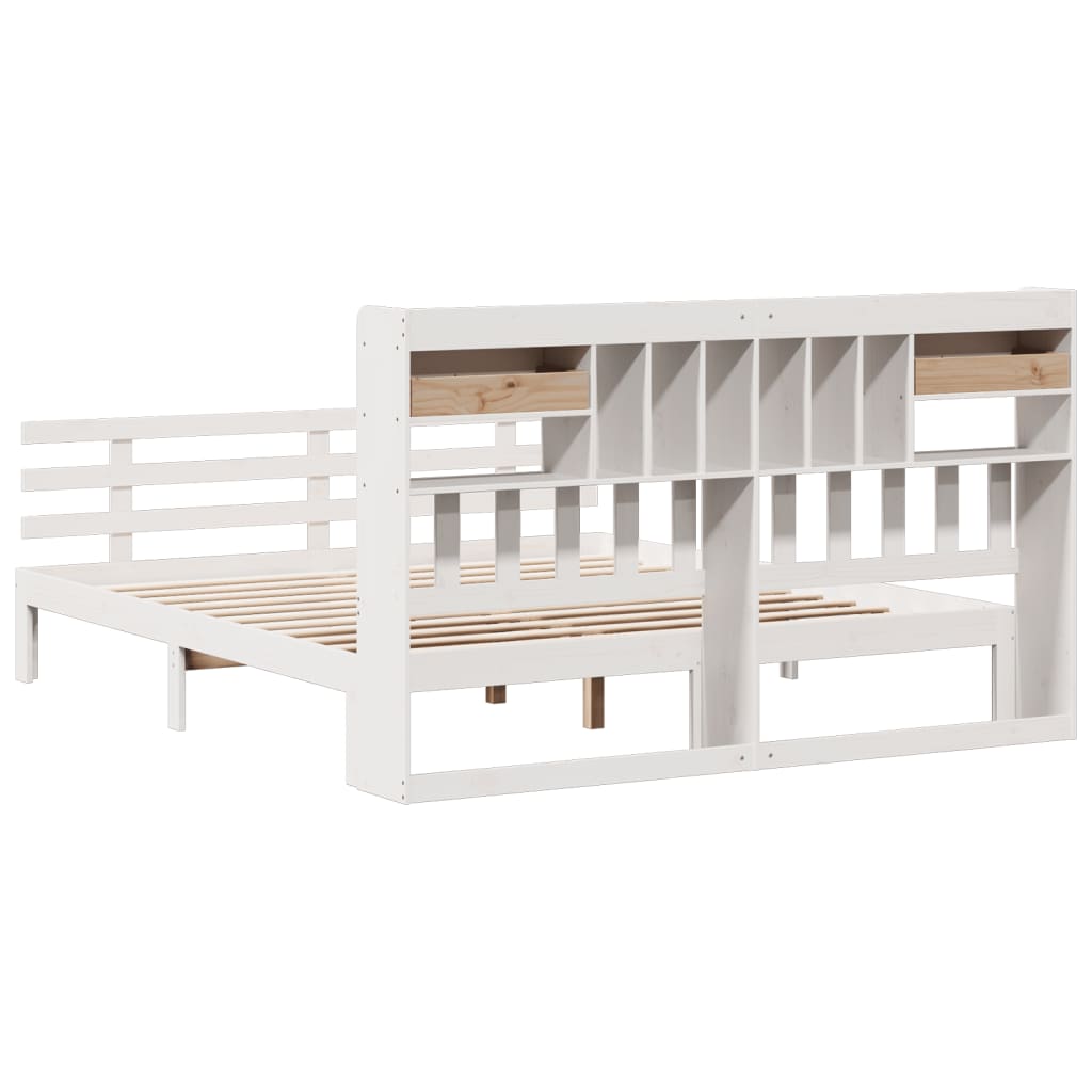 Bookcase Bed without Mattress White 180x200 cm Super King Solid Wood Pine