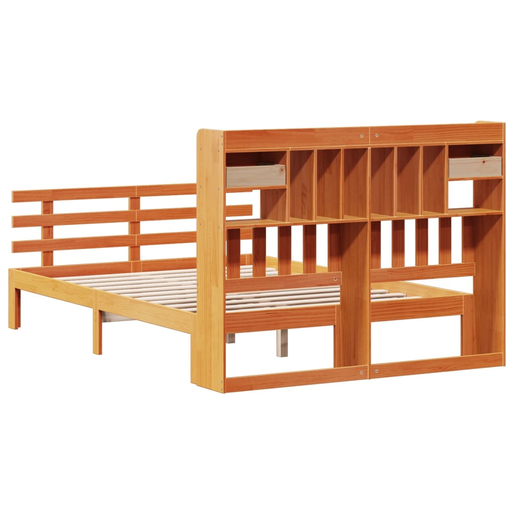 Bookcase Bed without Mattress Wax Brown 140x190 cm Solid Wood Pine