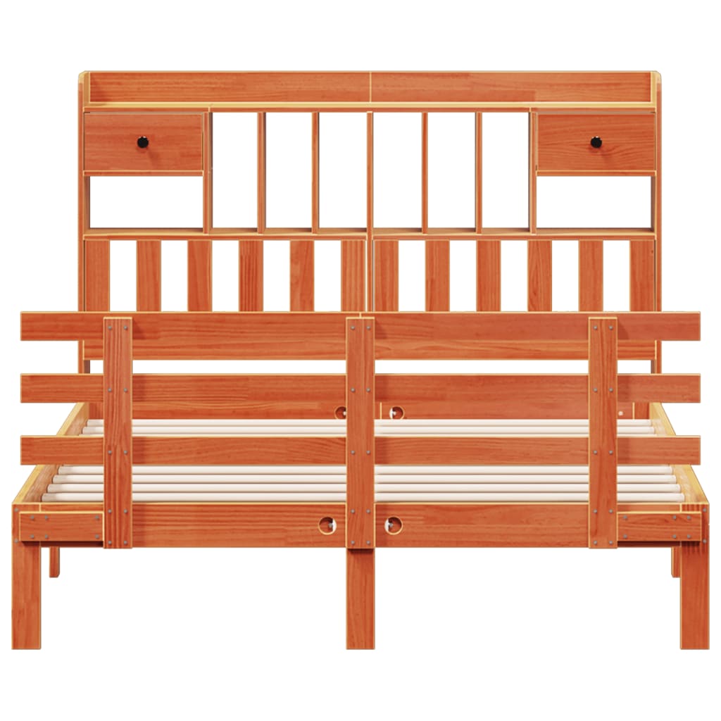 Bookcase Bed without Mattress Wax Brown 150x200 cm King Solid Wood Pine