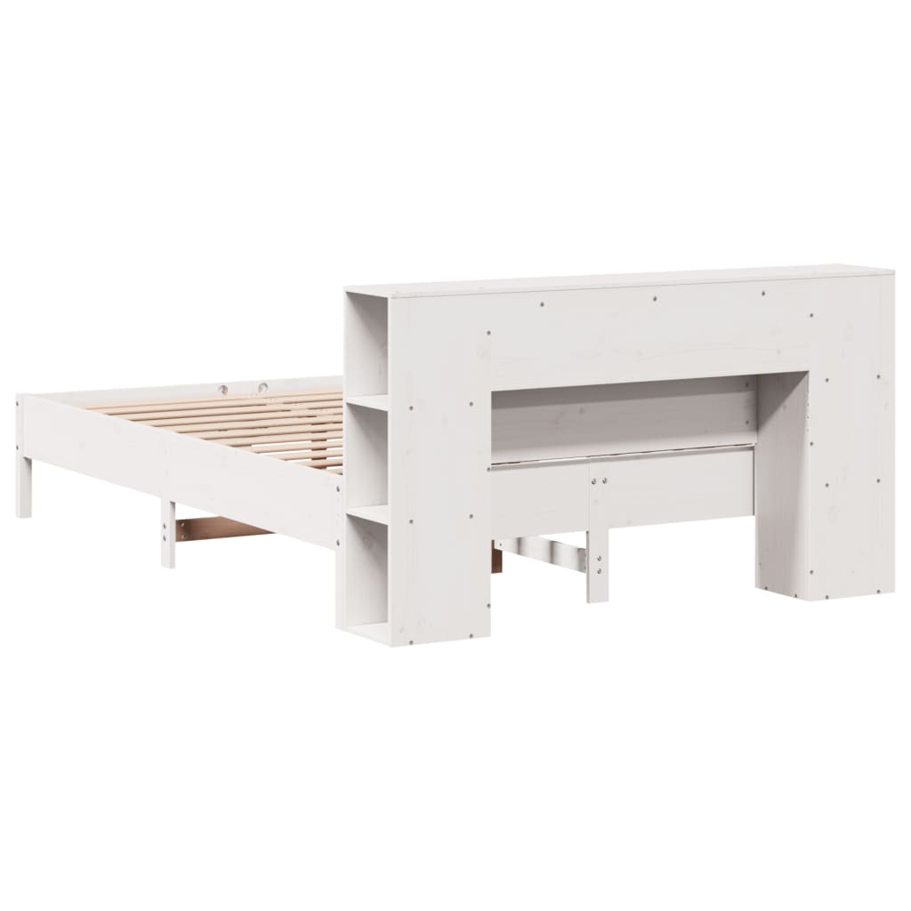 Bookcase Bed without Mattress White 150x200 cm King Solid Wood Pine