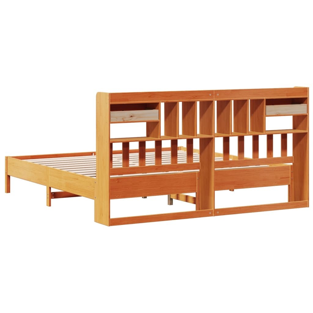 Bookcase Bed without Mattress Wax Brown 200x200 cm Solid Wood Pine