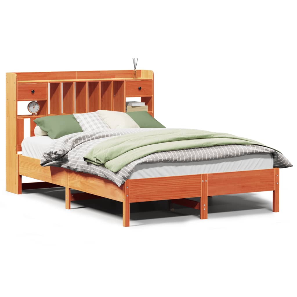 Bookcase Bed without Mattress Wax Brown 160x200 cm Solid Wood Pine