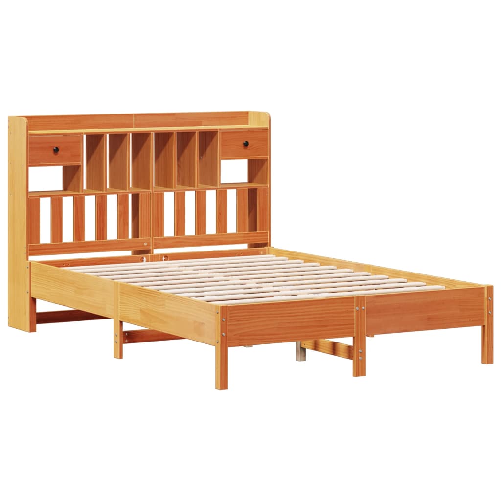 Bookcase Bed without Mattress Wax Brown 140x200 cm Solid Wood Pine