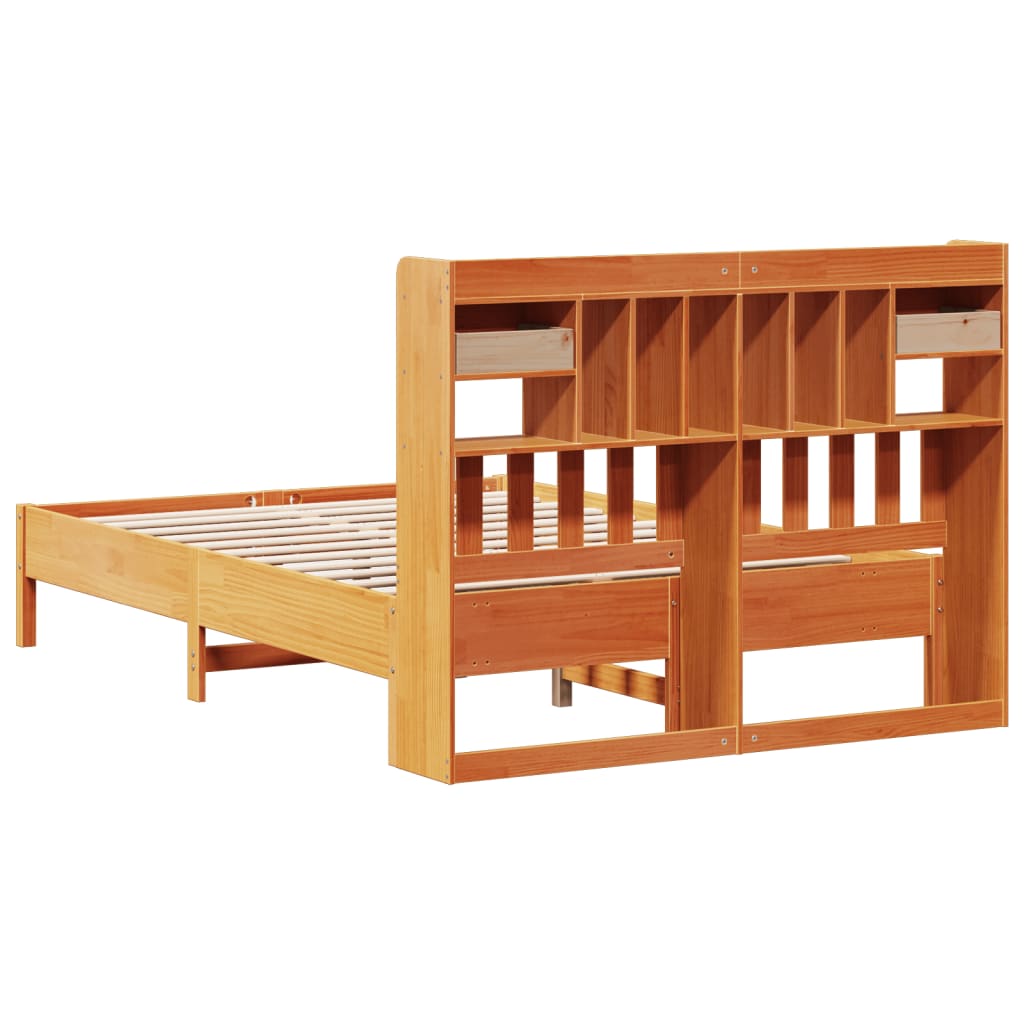 Bookcase Bed without Mattress Wax Brown 140x190 cm Solid Wood Pine
