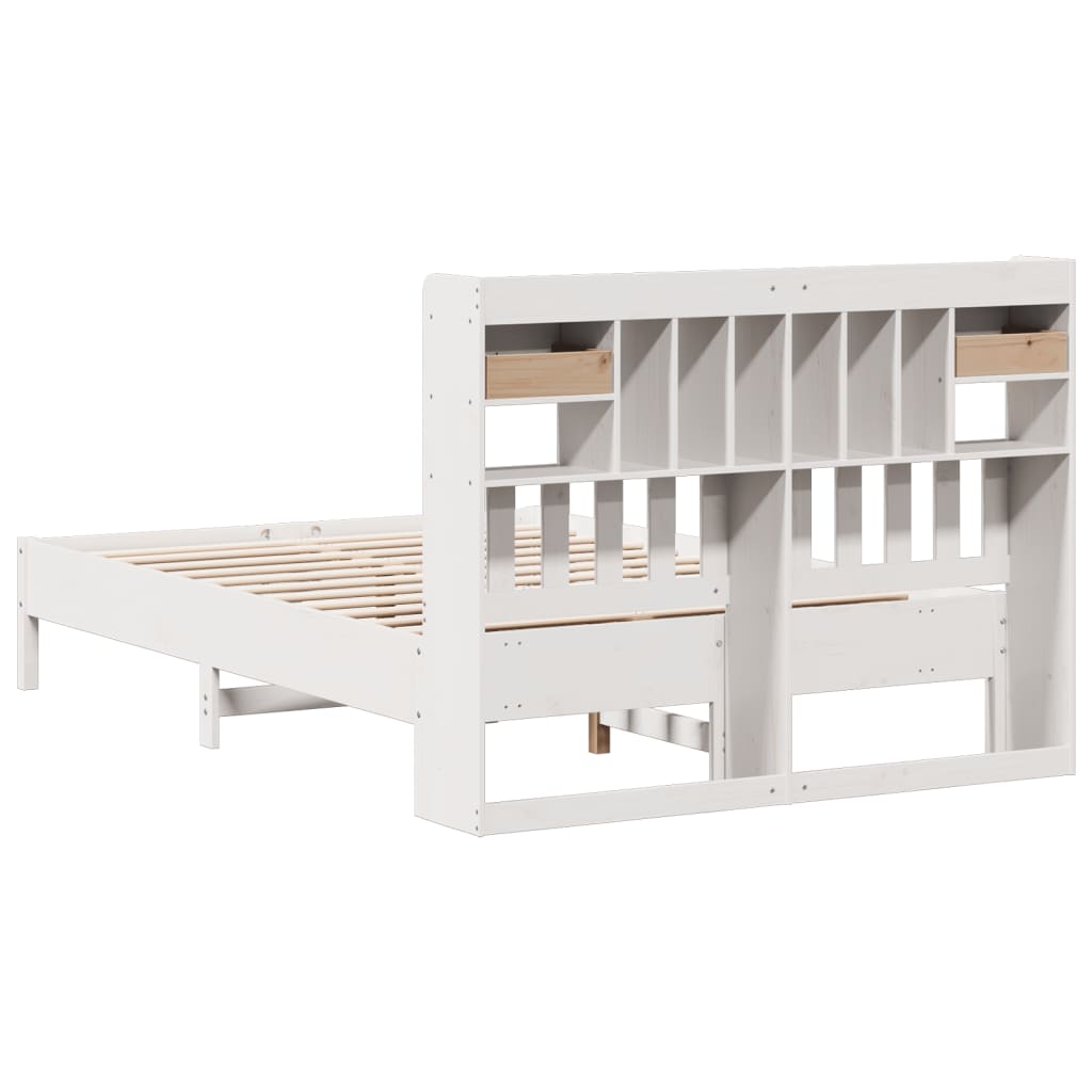 Bookcase Bed without Mattress White 135x190 cm Double Solid Wood Pine