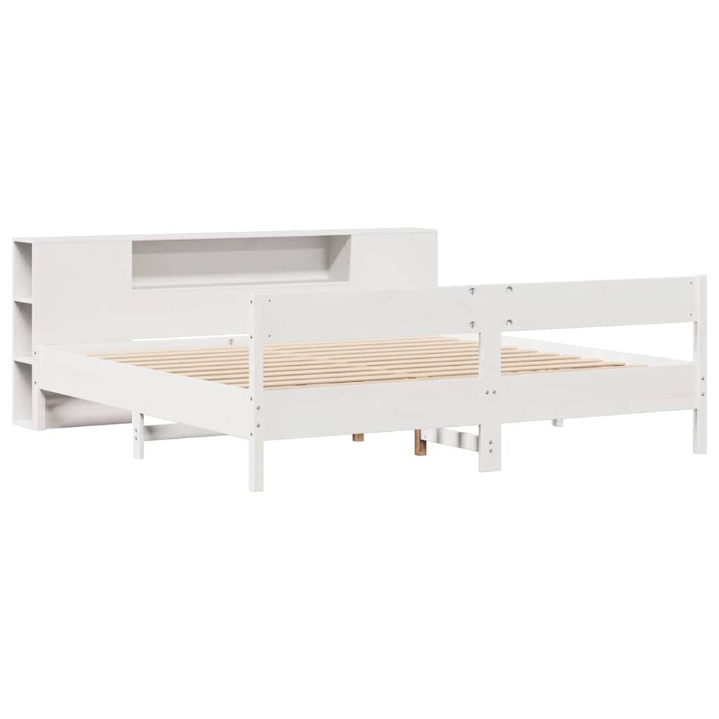 Bookcase Bed without Mattress White 200x200cm Solid Wood Pine