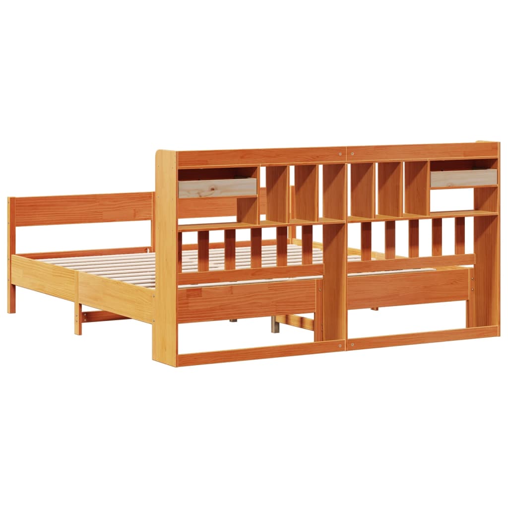 Bookcase Bed without Mattress Wax Brown 200x200cm Solid Wood Pine