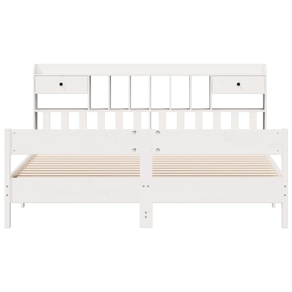 Bookcase Bed without Mattress White 180x200cm Super King Solid Wood Pine