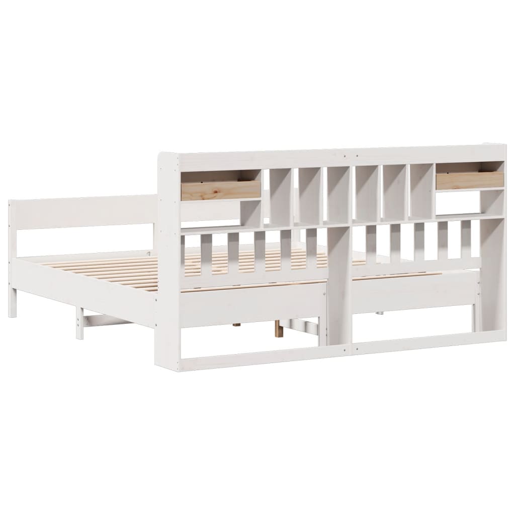 Bookcase Bed without Mattress White 180x200cm Super King Solid Wood Pine