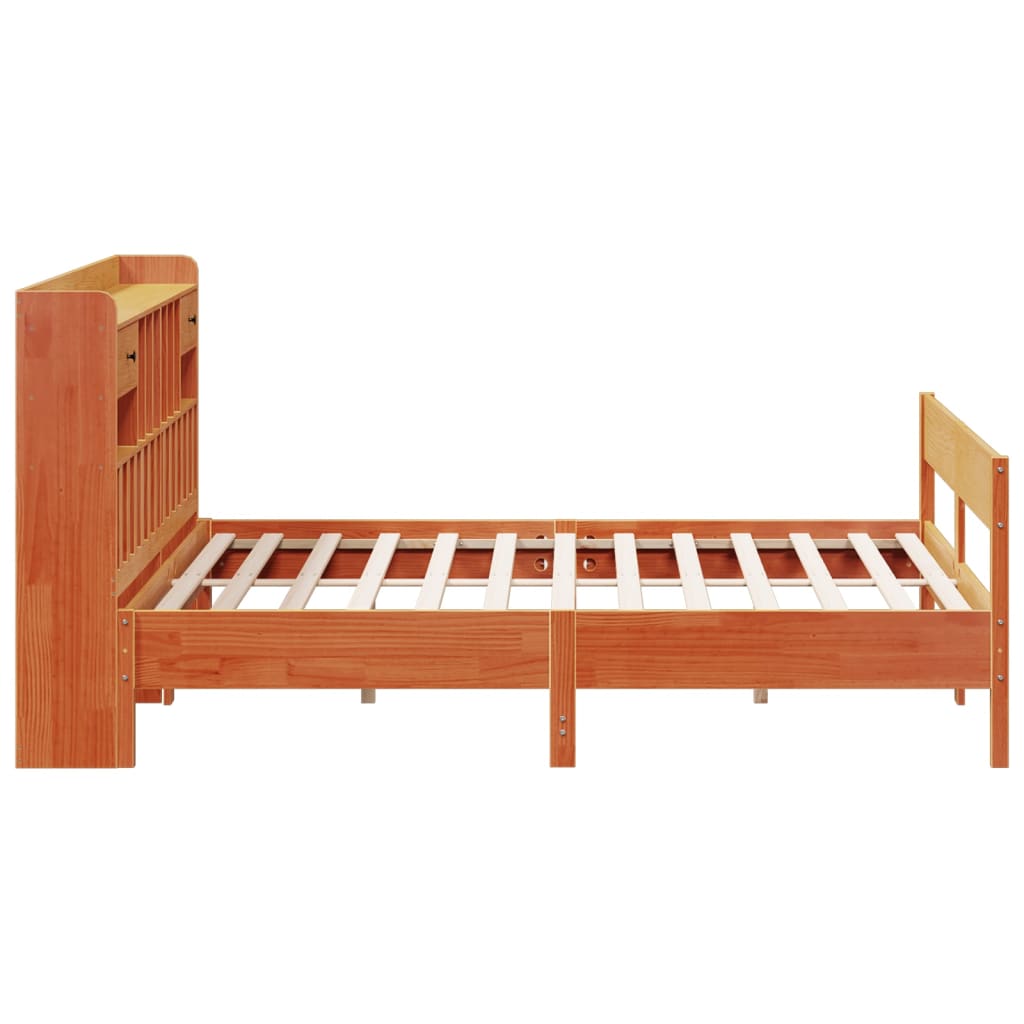 Bookcase Bed without Mattress Wax Brown 180x200cm Super King Solid Wood Pine