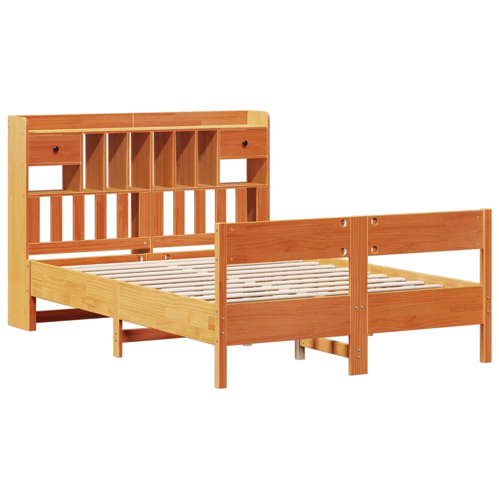 Bookcase Bed without Mattress Wax Brown 160x200cm Solid Wood Pine