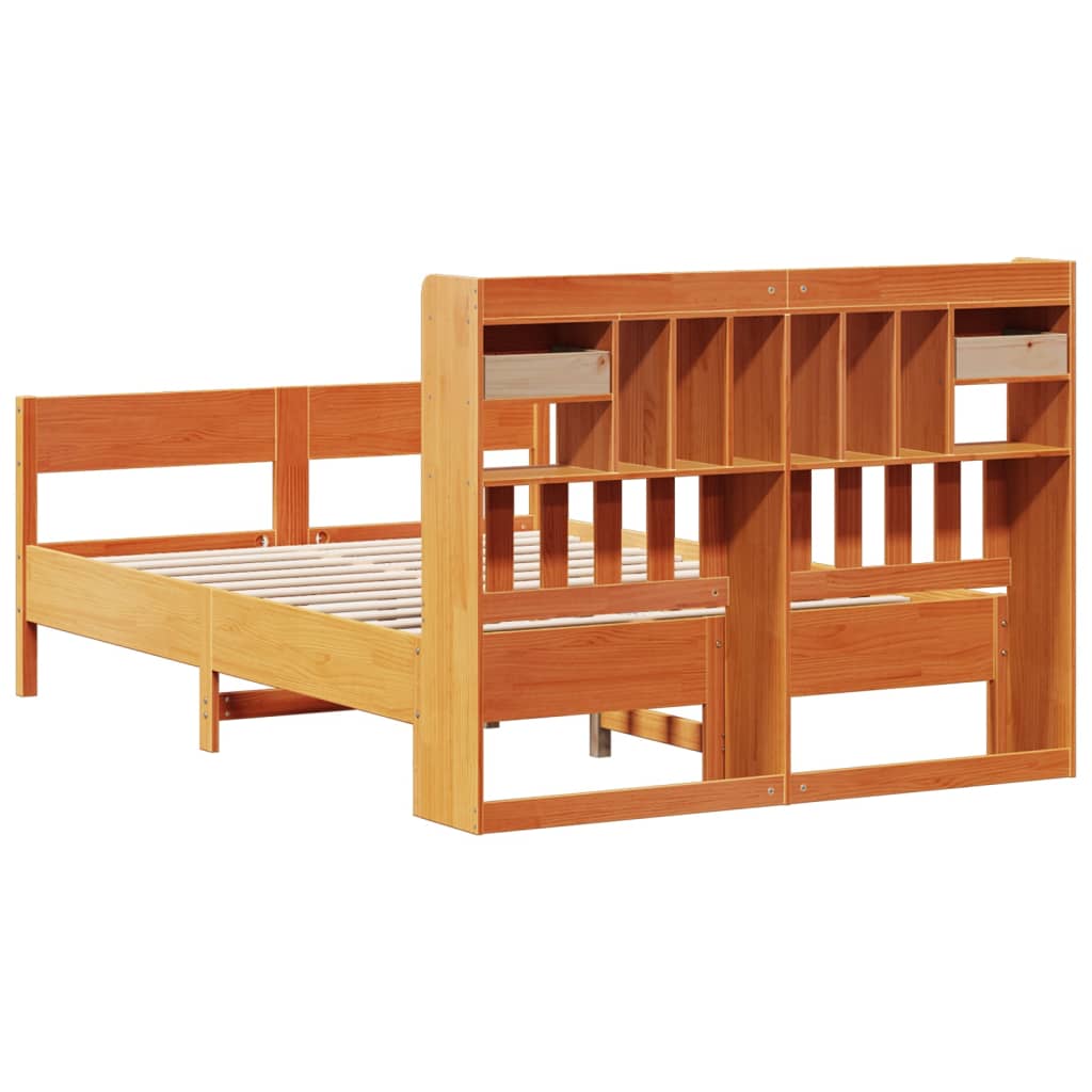 Bookcase Bed without Mattress Wax Brown 140x200cm Solid Wood Pine