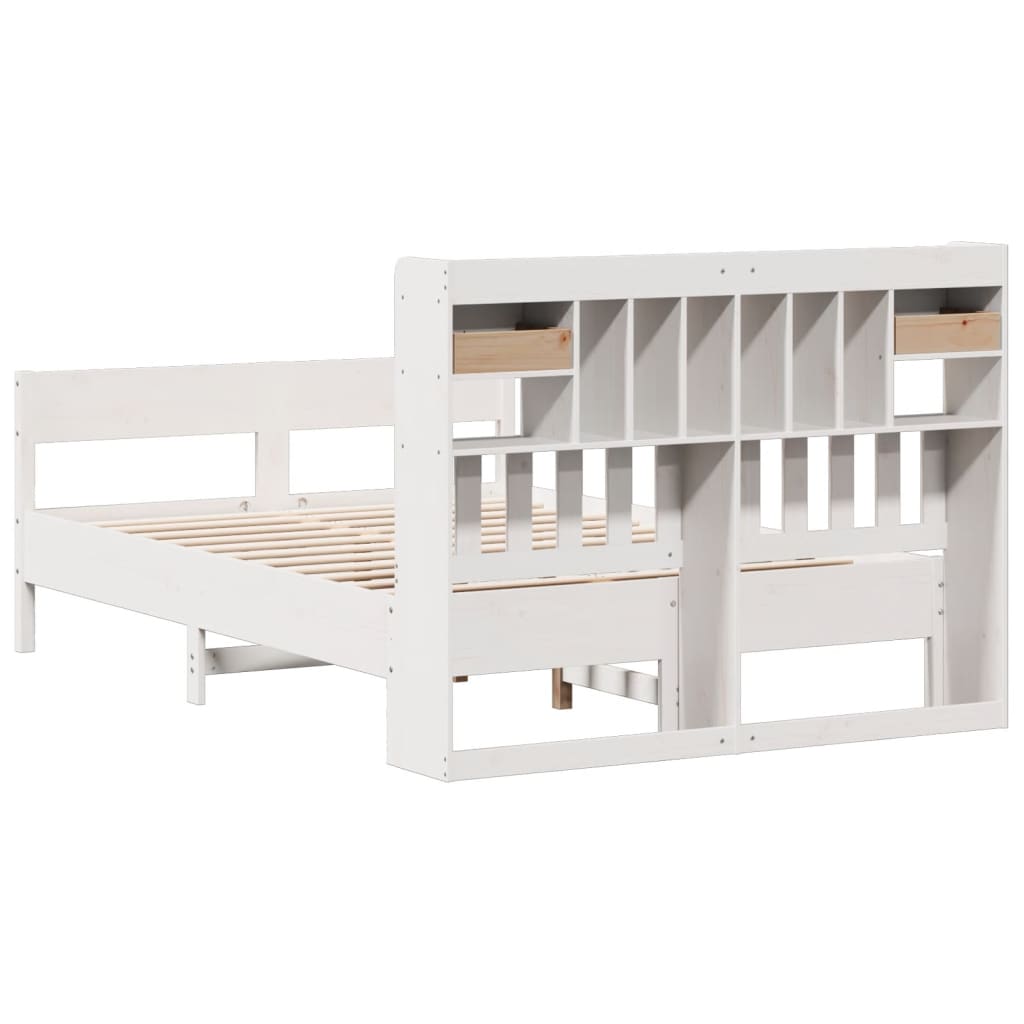 Bookcase Bed without Mattress White 135x190cm Double Solid Wood Pine