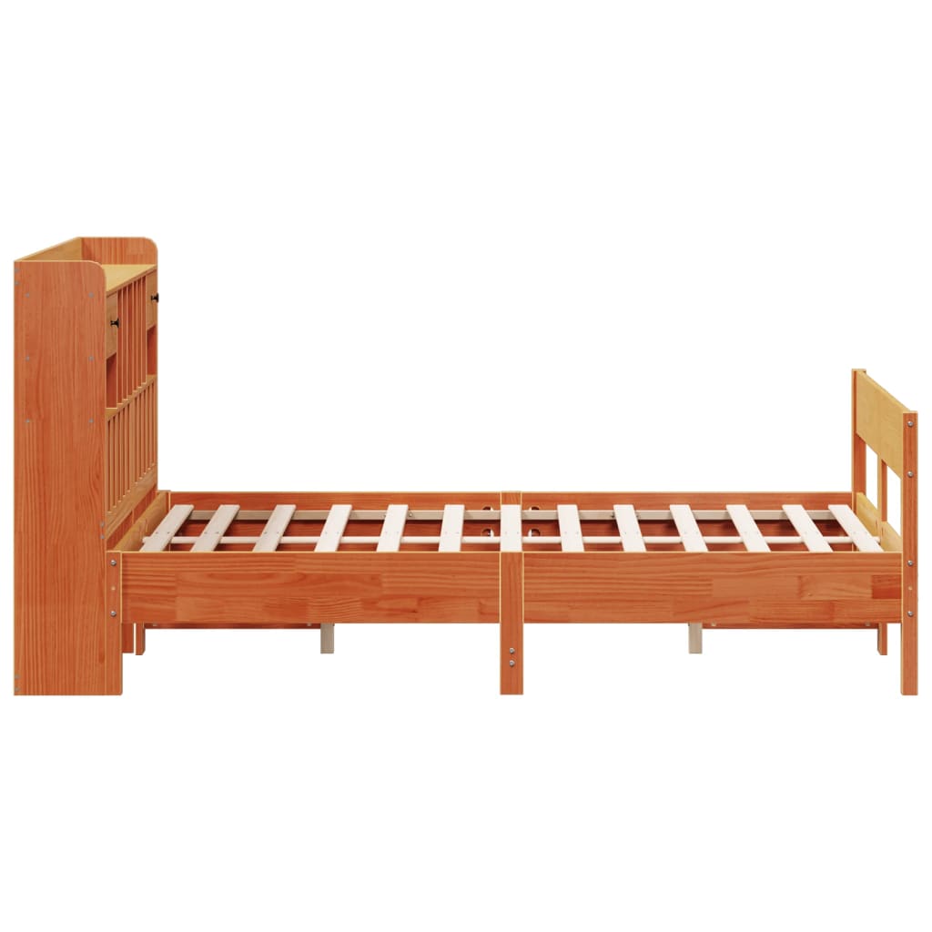 Bookcase Bed without Mattress Wax Brown 135x190cm Double Solid Wood Pine
