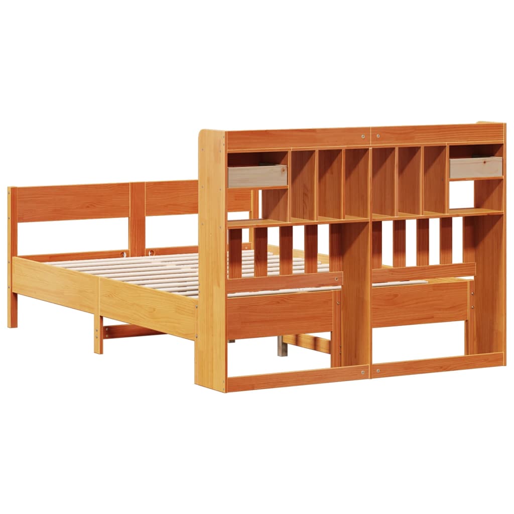 Bookcase Bed without Mattress Wax Brown 135x190cm Double Solid Wood Pine