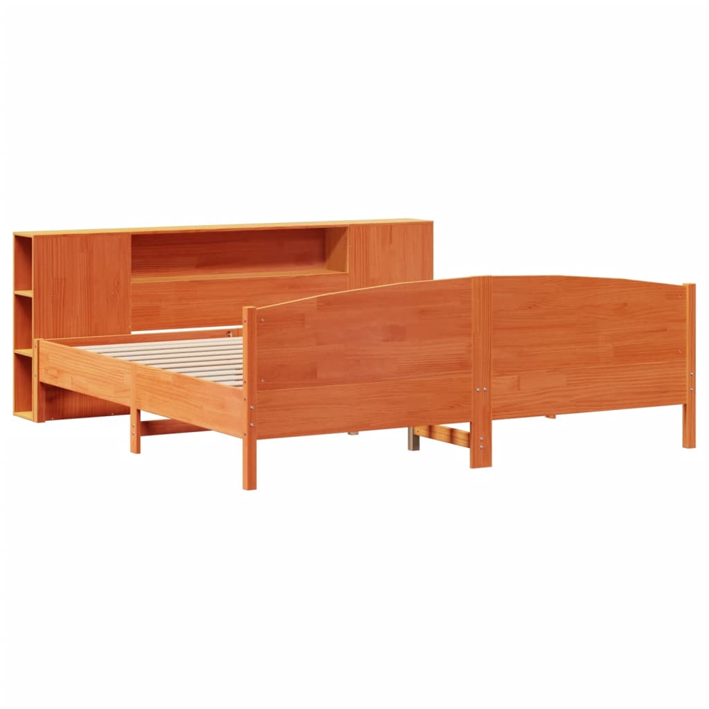 Bookcase Bed without Mattress Wax Brown 180x200cm Solid Wood Pine