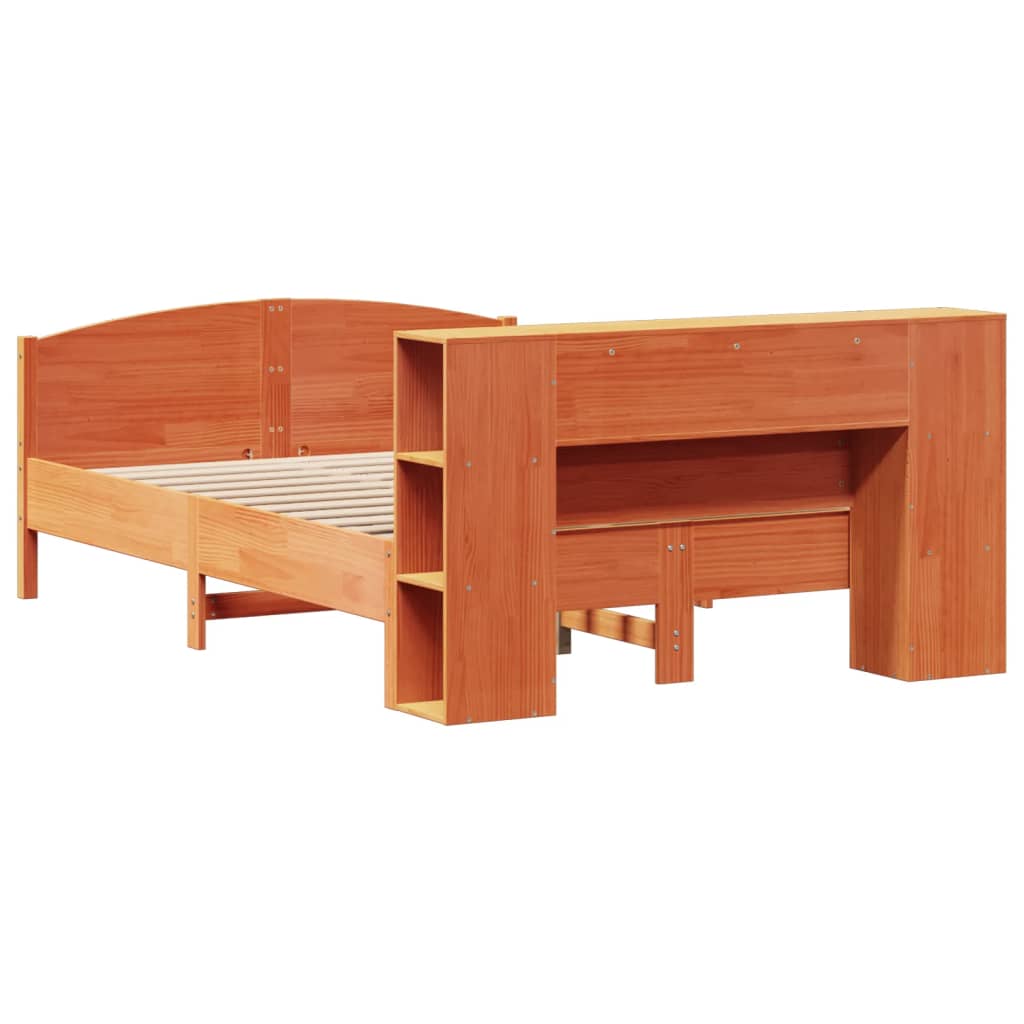 Bookcase Bed without Mattress Wax Brown 140x190cm Solid Wood Pine