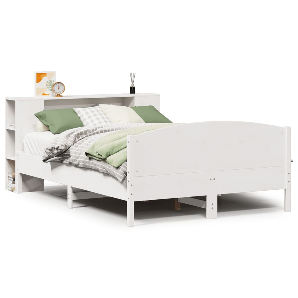 Bookcase Bed without Mattress White 135x190cm Solid Wood Pine