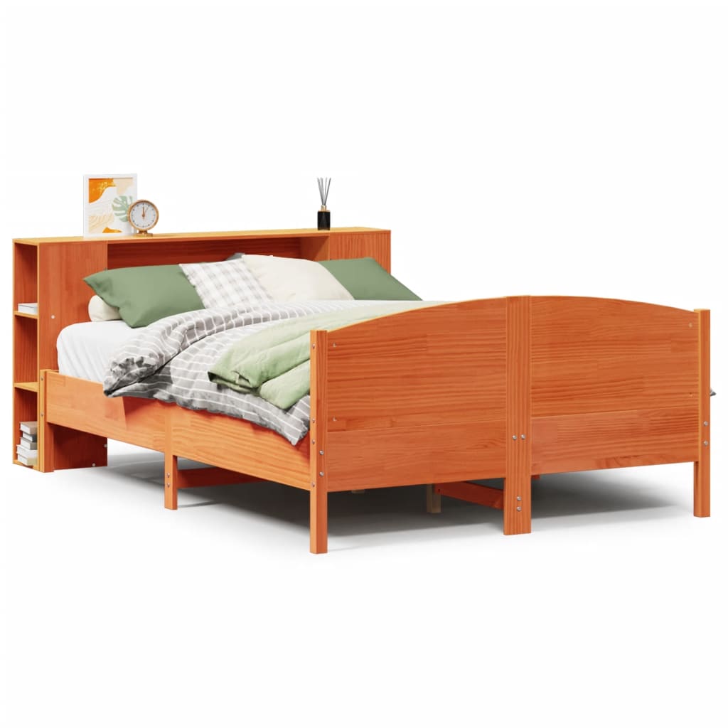 Bookcase Bed without Mattress Wax Brown 135x190cm Solid Wood Pine