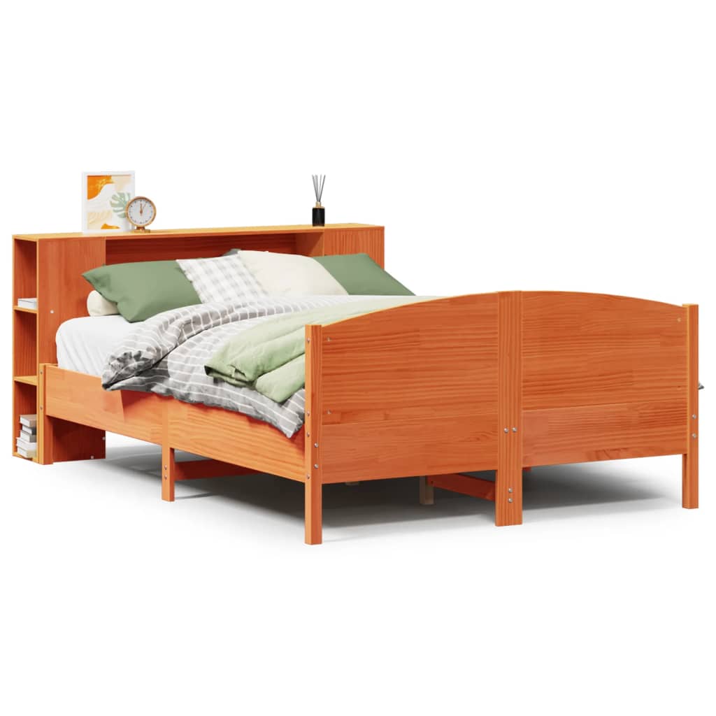Bookcase Bed without Mattress Wax Brown 120x190cm Solid Wood Pine