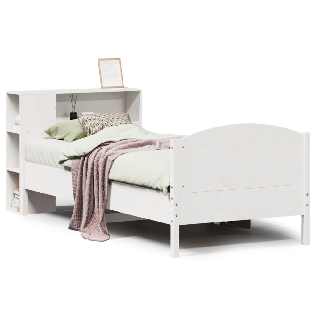 Bookcase Bed without Mattress White 100x200cm Solid Wood Pine