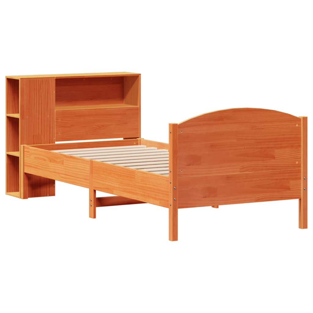 Bookcase Bed without Mattress Wax Brown 100x200cm Solid Wood Pine