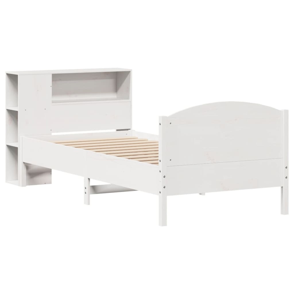 Bookcase Bed without Mattress White 90x200cm Solid Wood Pine