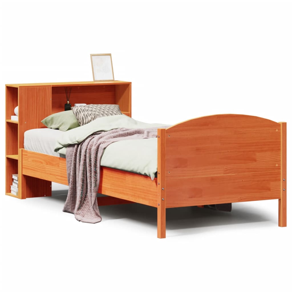 Bookcase Bed without Mattress Wax Brown 75x190cm Small Single Solid Wood Pine