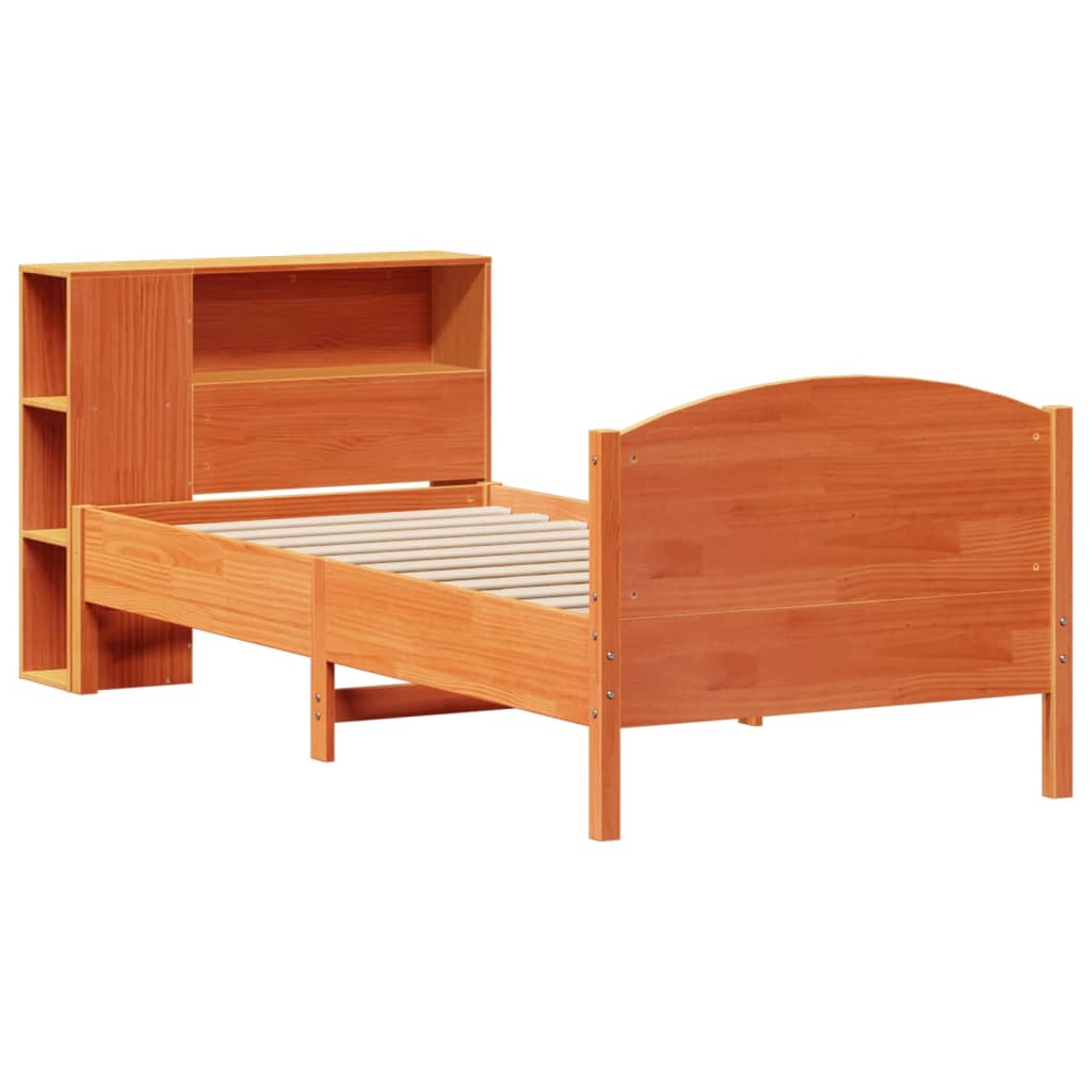Bookcase Bed without Mattress Wax Brown 75x190cm Small Single Solid Wood Pine
