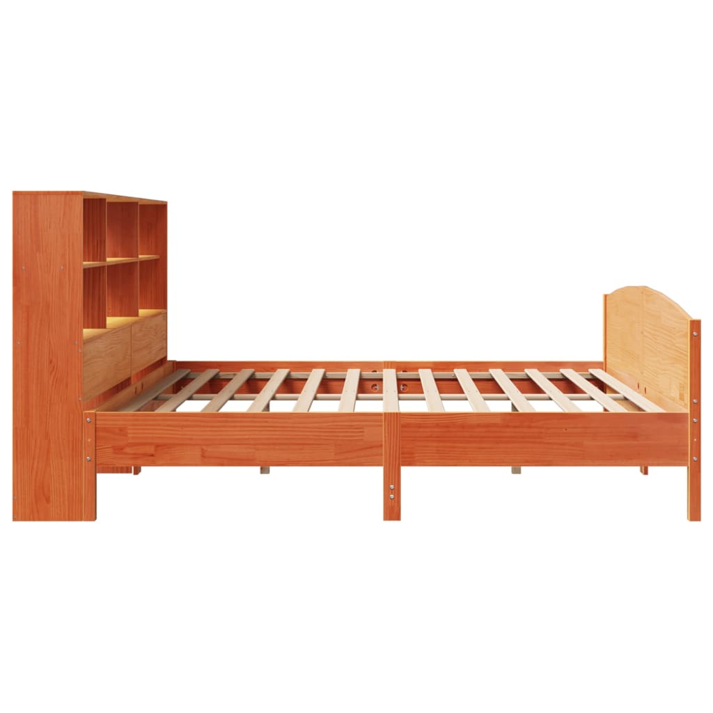 Bookcase Bed without Mattress Wax Brown 200x200cm Solid Wood Pine