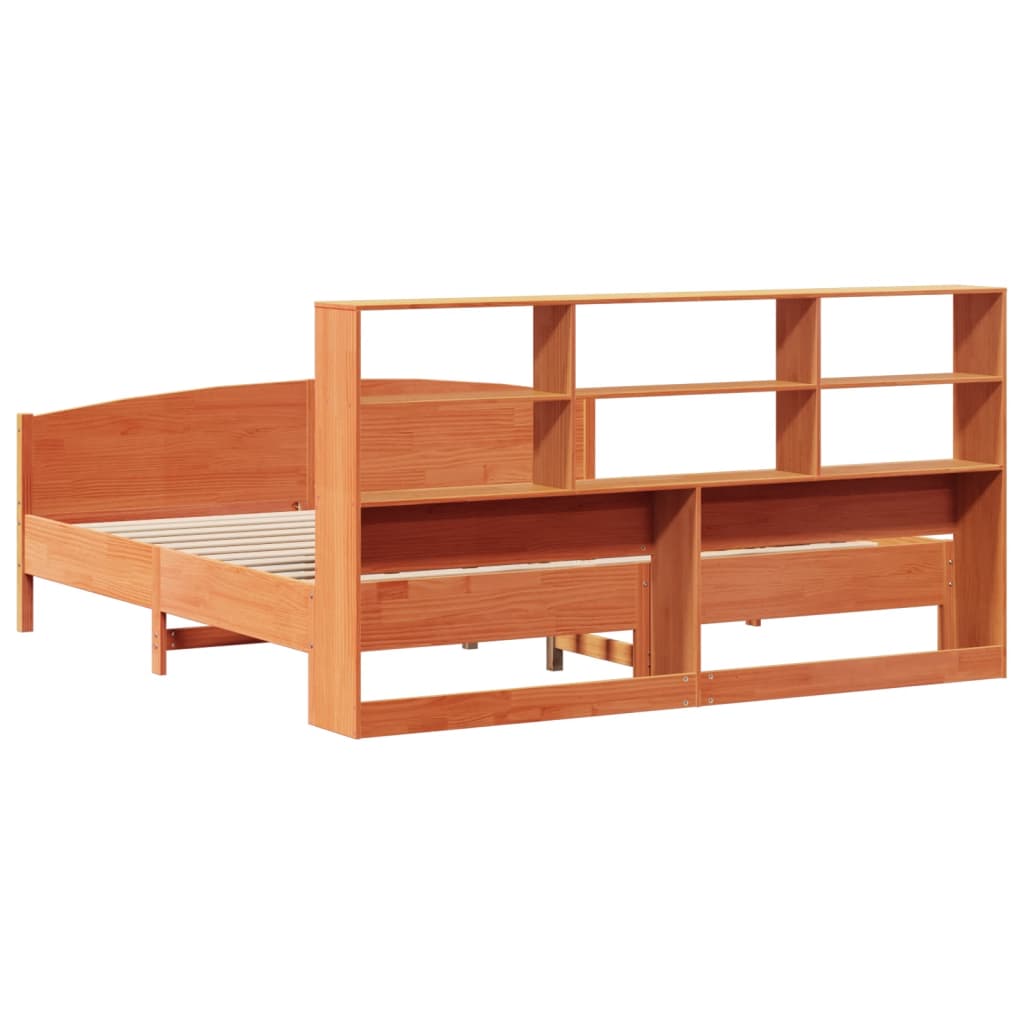 Bookcase Bed without Mattress Wax Brown 200x200cm Solid Wood Pine