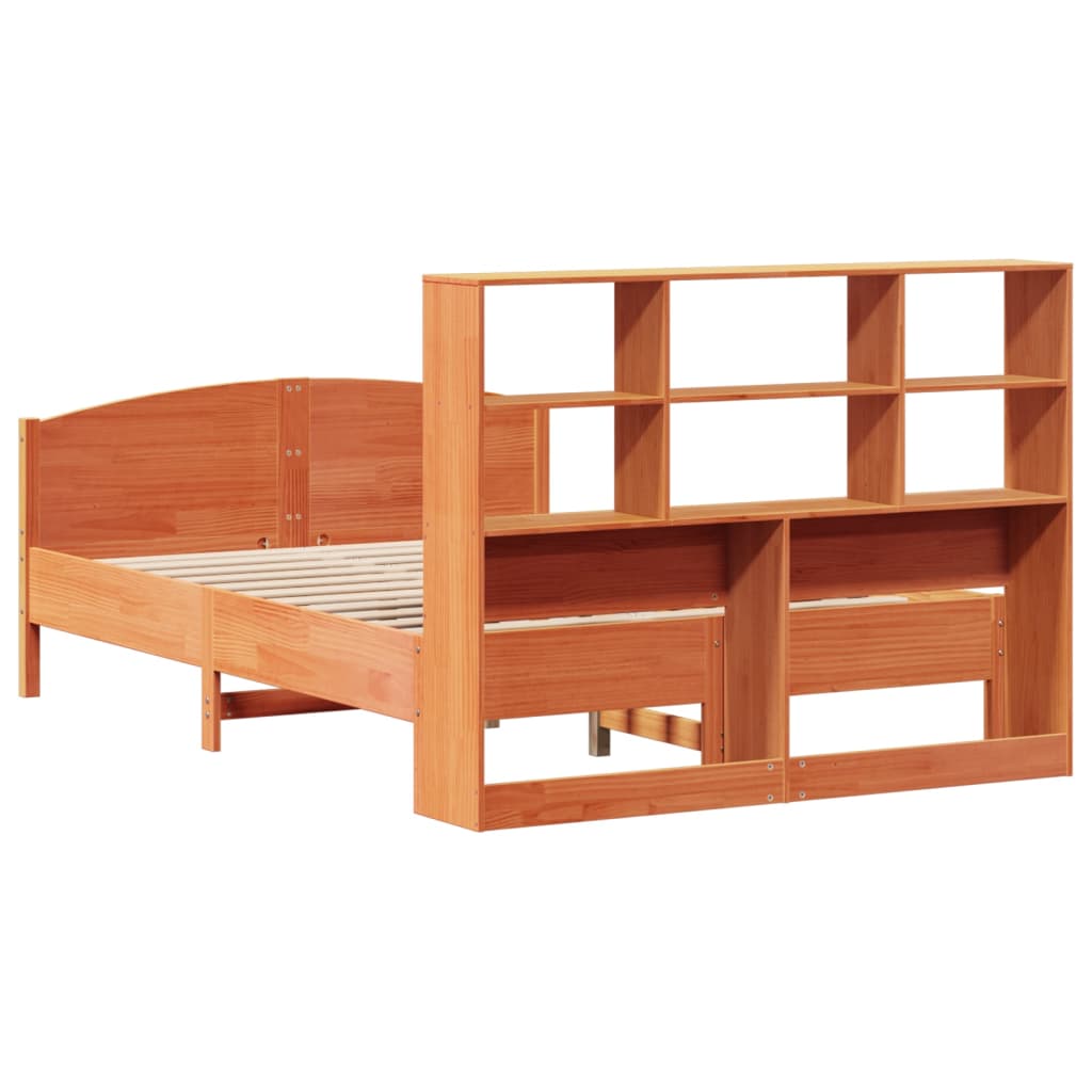 Bookcase Bed without Mattress Wax Brown 140x190cm Solid Wood Pine