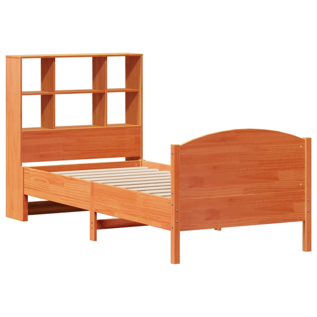 Bookcase Bed without Mattress Wax Brown 100x200cm Solid Wood Pine