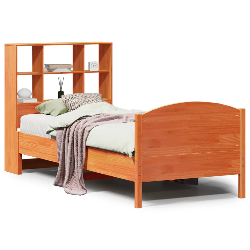 Bookcase Bed without Mattress Wax Brown 90x200cm Solid Wood Pine