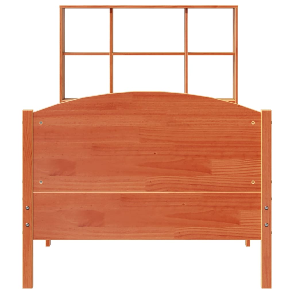 Bookcase Bed without Mattress Wax Brown 90x200cm Solid Wood Pine
