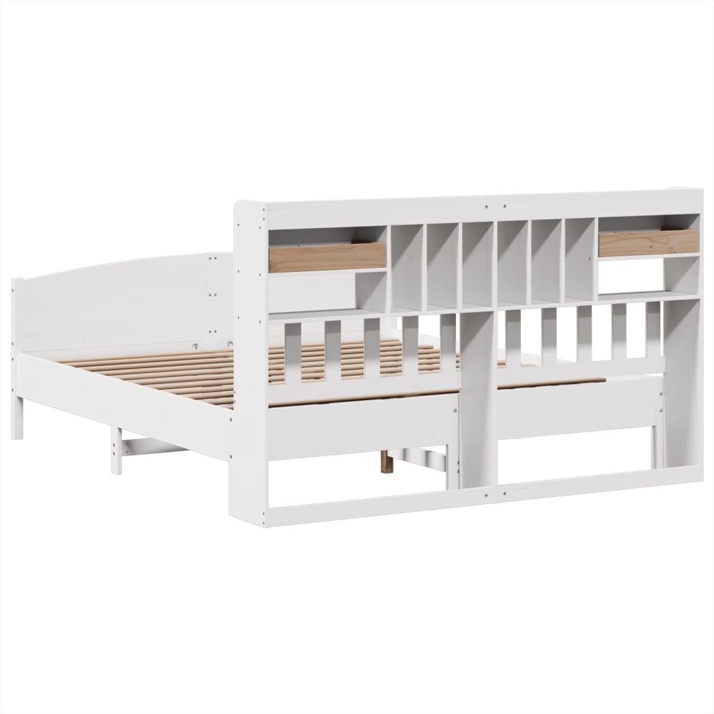 Bookcase Bed without Mattress White 180x200 cm Super King Solid Wood Pine