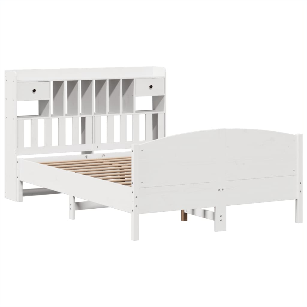 Bookcase Bed without Mattress White 150x200 cm King Size Solid Wood Pine