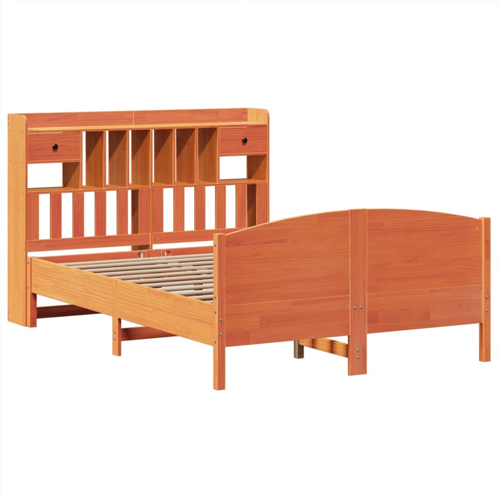 Bookcase Bed without Mattress Wax Brown 140x200cm Solid Wood Pine